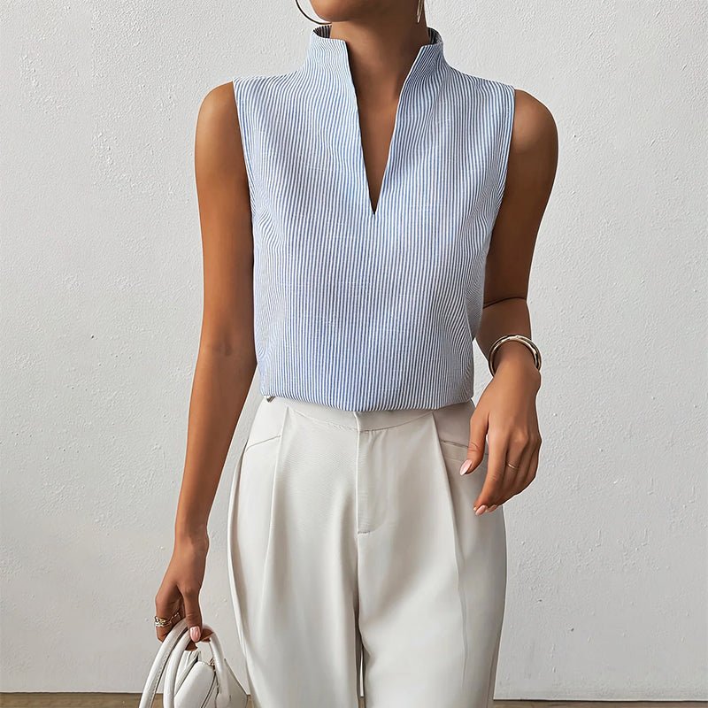 Clara | Damen Bluse ärmellos gestreift V-Ausschnitt