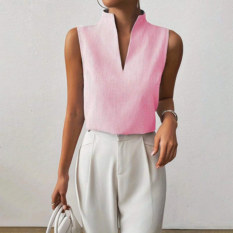 Clara | Damen Bluse ärmellos gestreift V-Ausschnitt
