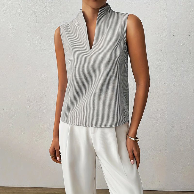 Clara | Damen Bluse ärmellos gestreift V-Ausschnitt