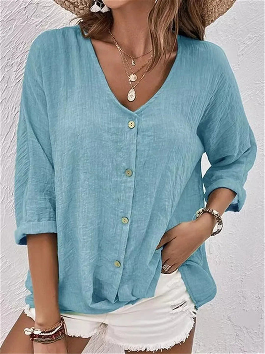 Emilia | Damen Bluse V-Ausschnitt Dreiviertelarm Baumwolle