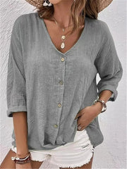 Emilia | Damen Bluse V-Ausschnitt Dreiviertelarm Baumwolle