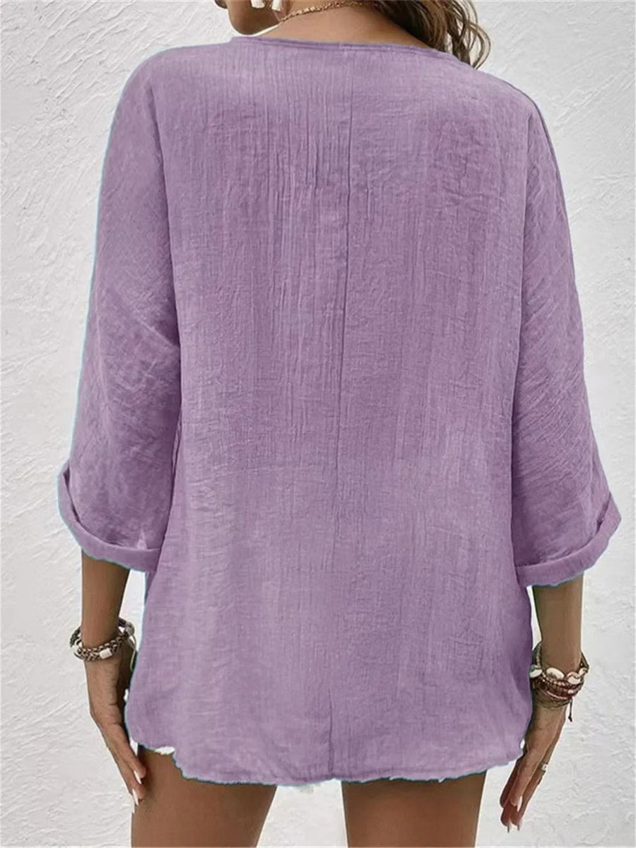 Emilia | Damen Bluse V-Ausschnitt Dreiviertelarm Baumwolle