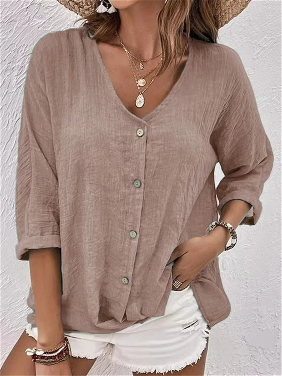 Emilia | Damen Bluse V-Ausschnitt Dreiviertelarm Baumwolle