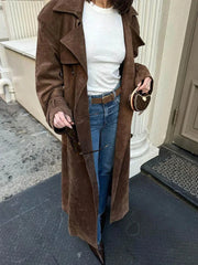 Damen brauner Trenchcoat mit Gürtel und Revers