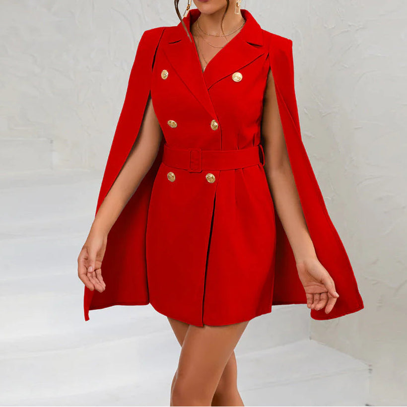 Damen Cape Blazer Kleid mit Doppelknopfleiste