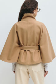 Damen Capejacke mit Stehkragen und Bindegürtel