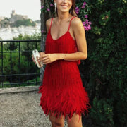 Damen Cocktail Minikleid mit Pailletten und Fransen