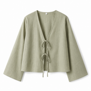 Damen Crop-Top mit langen Ärmeln und Bindevorderseite