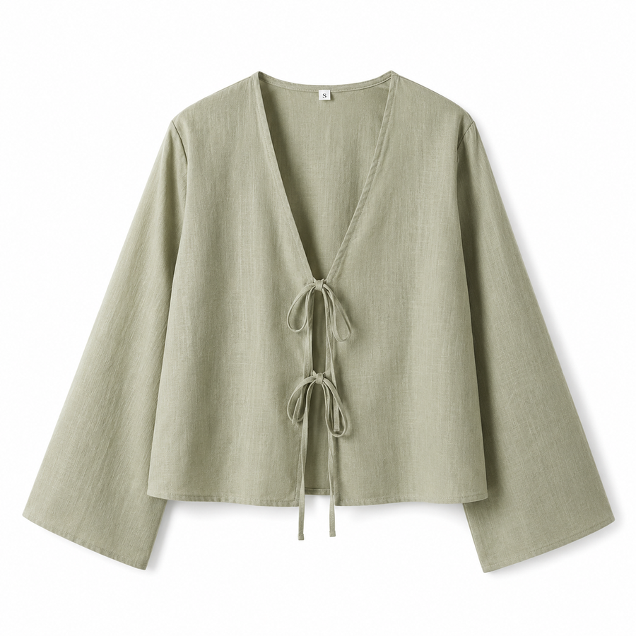 Damen Crop-Top mit langen Ärmeln und Bindevorderseite