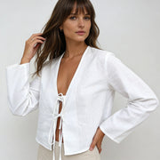Damen Crop-Top mit langen Ärmeln und Bindevorderseite