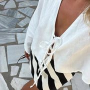 Damen Crop-Top mit langen Ärmeln und Bindevorderseite
