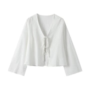 Damen Crop-Top mit langen Ärmeln und Bindevorderseite