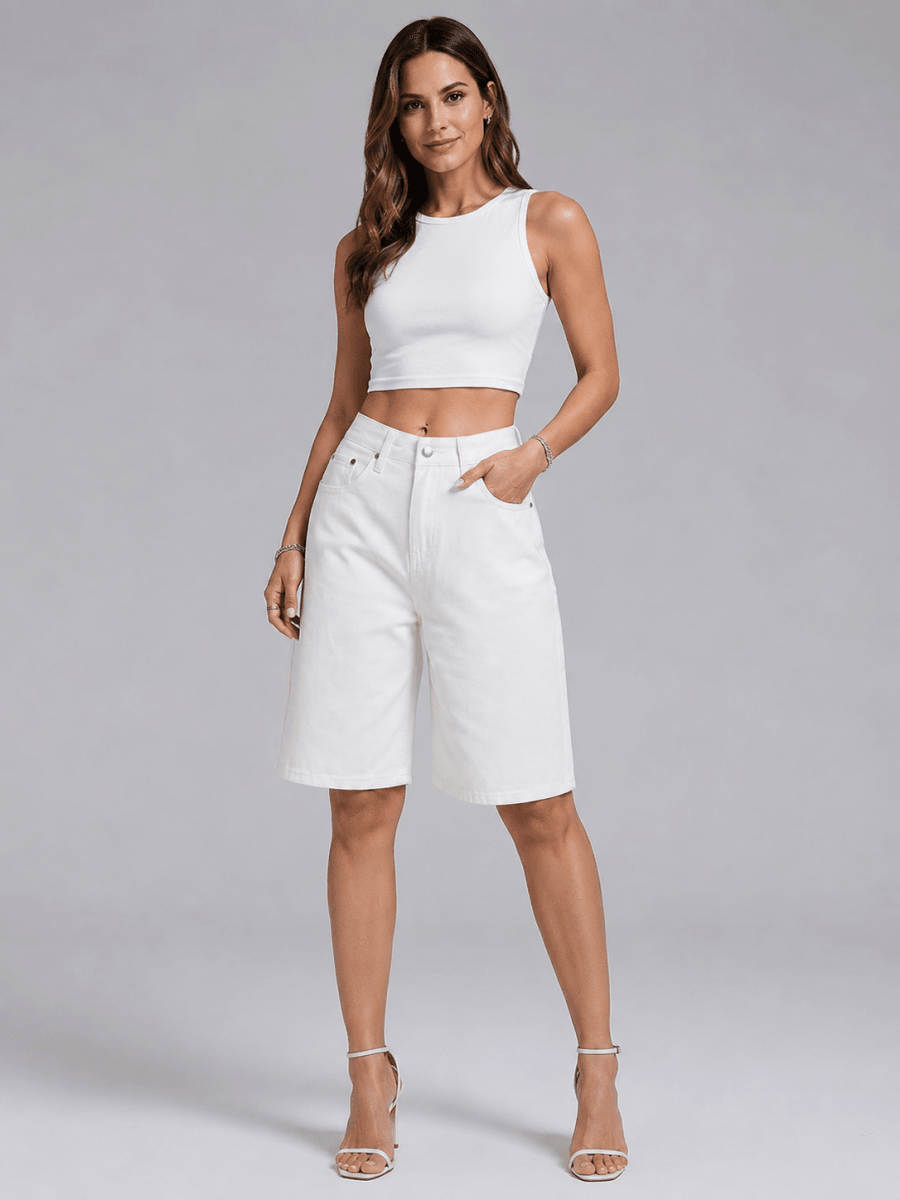 Damen Denim Bermuda Shorts mit weitem Bein