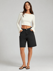 Damen Denim Bermuda Shorts mit weitem Bein