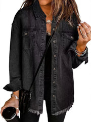 Damen Denimjacke mit Fransen und Knopfleiste