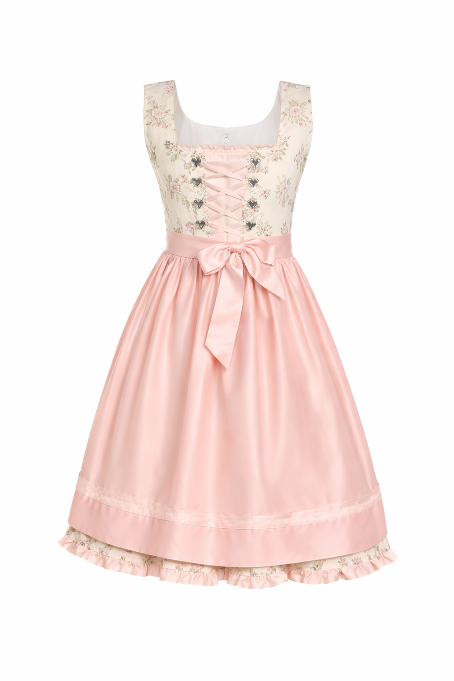 Damen Dirndl Kleid mit Herzösen, Frontschnürung und Bindegürtel