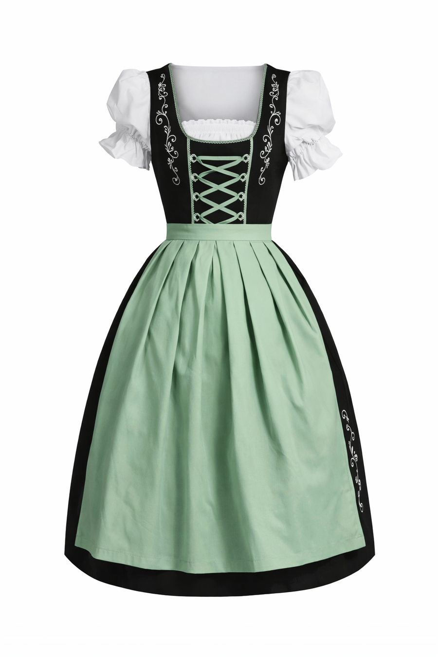 Damen Dirndl Kleid mit Kontrastschürze, Stickdetail und Rückenschleife