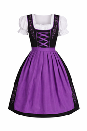 Damen Dirndl Kleid mit Kontrastschürze, Stickdetail und Rückenschleife