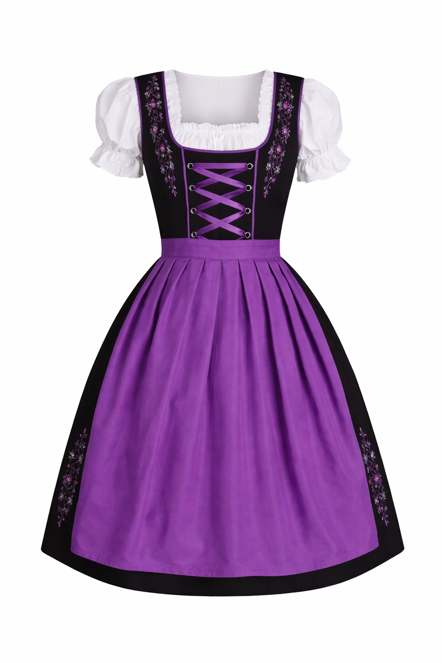 Damen Dirndl Kleid mit Kontrastschürze, Stickdetail und Rückenschleife