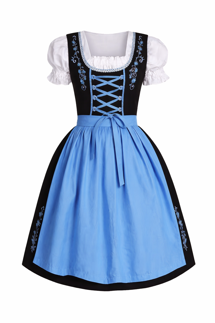 Damen Dirndl Kleid mit Kontrastschürze, Stickdetail und Rückenschleife