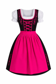 Damen Dirndl Kleid mit Kontrastschürze, Stickdetail und Rückenschleife