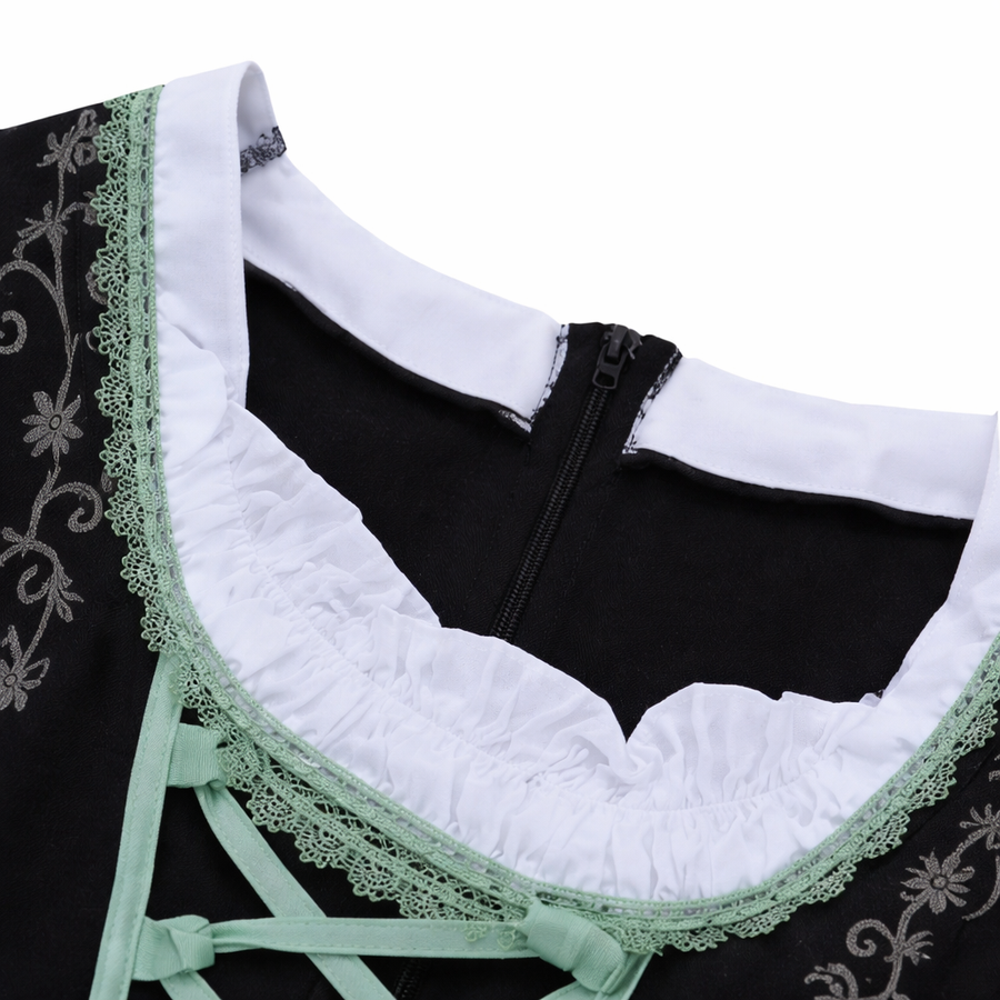Damen Dirndl Kleid mit Kontrastschürze, Stickdetail und Rückenschleife
