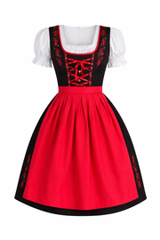 Damen Dirndl Kleid mit Kontrastschürze, Stickdetail und Rückenschleife