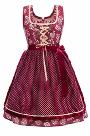 Damen Dirndl Kleid mit Punktmuster, Zierschnürung und Taillenschleife