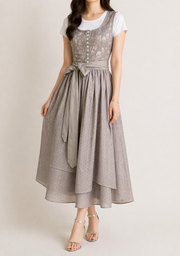 Damen Dirndl Kleid mit Reißverschluss, Spitzenärmeln und Taillenband