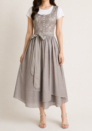 Damen Dirndl Kleid mit Reißverschluss, Spitzenärmeln und Taillenband