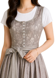 Damen Dirndl Kleid mit Reißverschluss, Spitzenärmeln und Taillenband