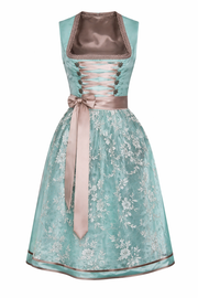 Damen Dirndl Kleid mit Spitzenüberrock, Schnürleiste und Zierösen