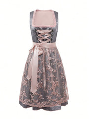 Damen Dirndl Kleid mit Spitzenüberrock, Schnürleiste und Zierösen