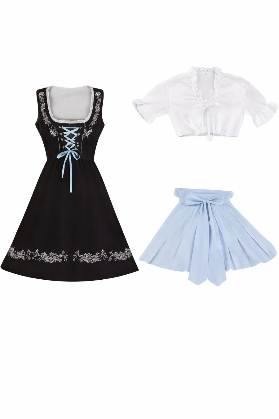 Damen Dirndl Kleid mit Stickerei, Schnürung und Schürzenband