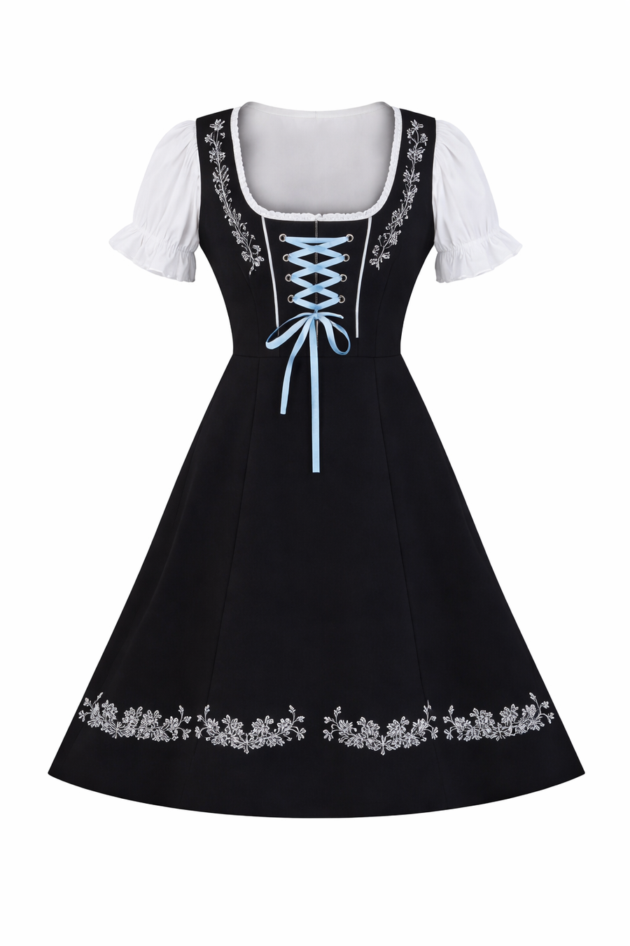 Damen Dirndl Kleid mit Stickerei, Schnürung und Schürzenband
