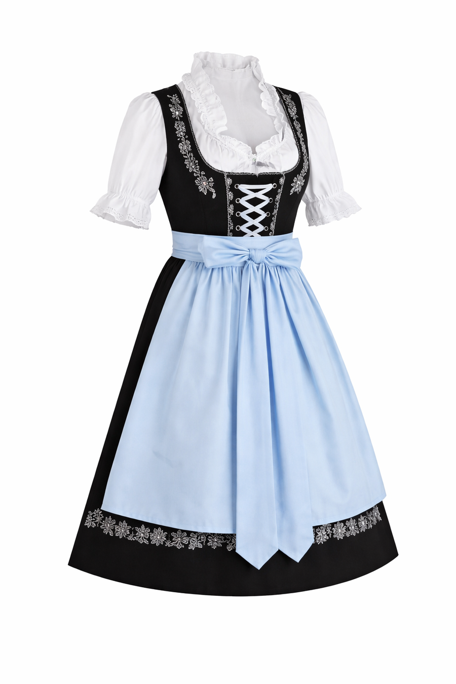 Damen Dirndl Kleid mit Stickerei, Schnürung und Schürzenband