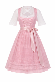 Damen Dirndl Kleid mit Zierkette, Schnürfront und bestickter Schürze