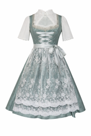 Damen Dirndl Kleid mit Zierkette, Schnürfront und bestickter Schürze