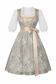 Damen Dirndl Kleid mit Zierkette, Schnürfront und bestickter Schürze