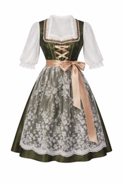 Damen Dirndl Kleid mit Zierkette, Schnürfront und bestickter Schürze