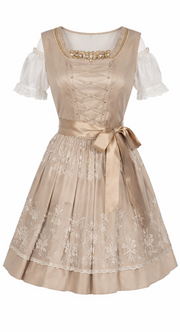 Damen Dirndl Kleid mit Zierkette, Schnürfront und bestickter Schürze