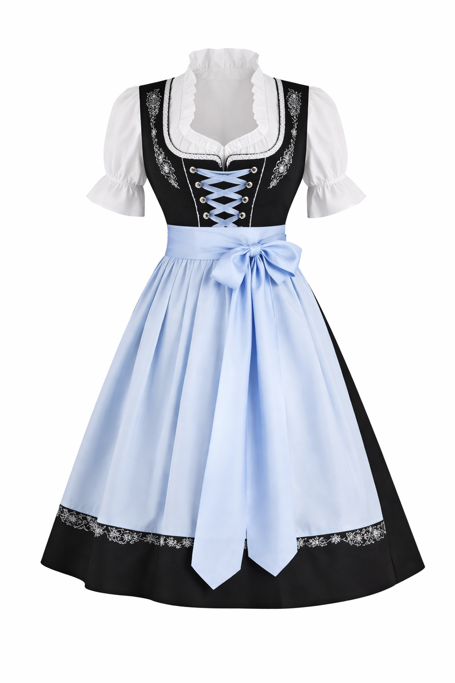 Damen Dirndl Set mit Bluse, Schnürung und Schürze