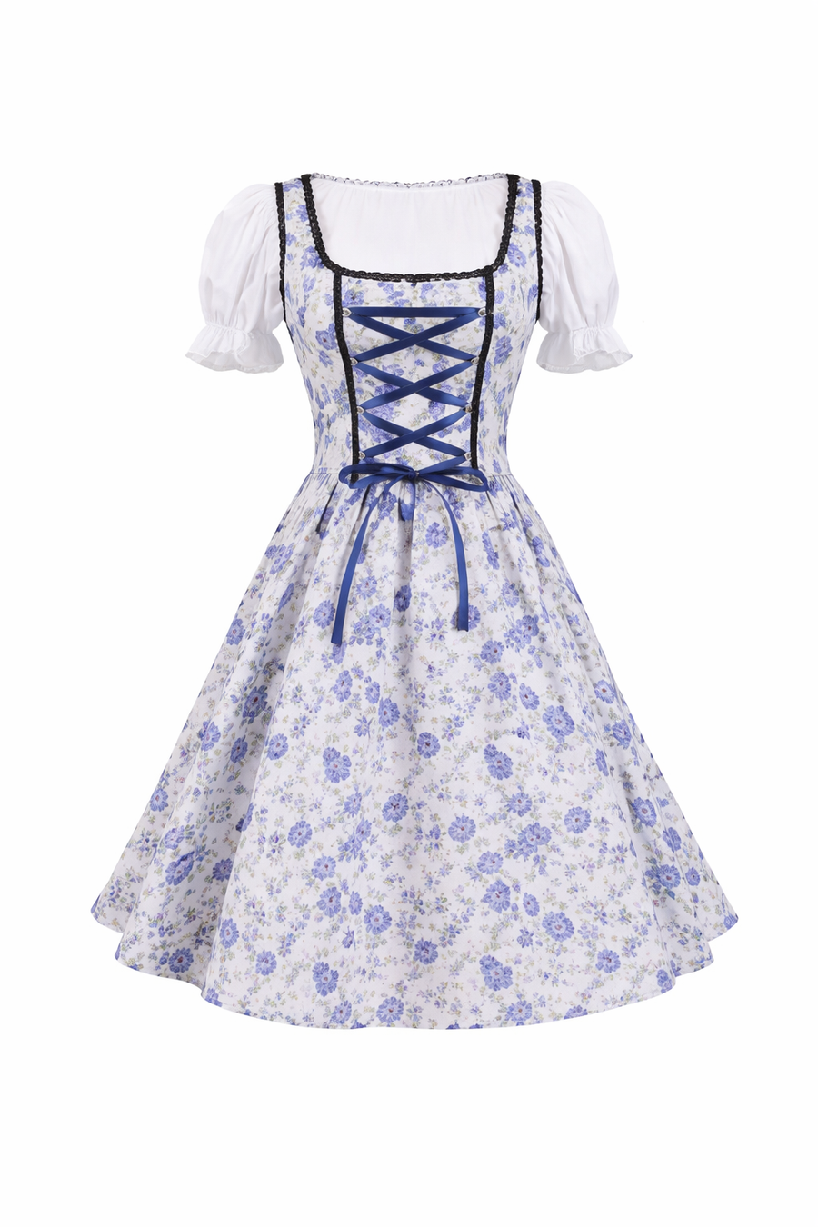 Damen Dirndl Set mit floralem Muster, Schnürfront und Schürze