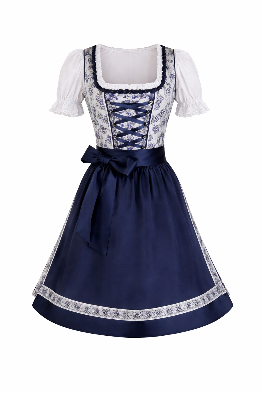 Damen Dirndl Set mit floralem Muster, Schnürfront und Schürze