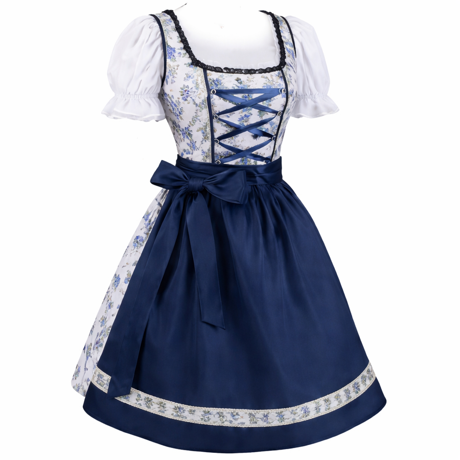 Damen Dirndl Set mit floralem Muster, Schnürfront und Schürze
