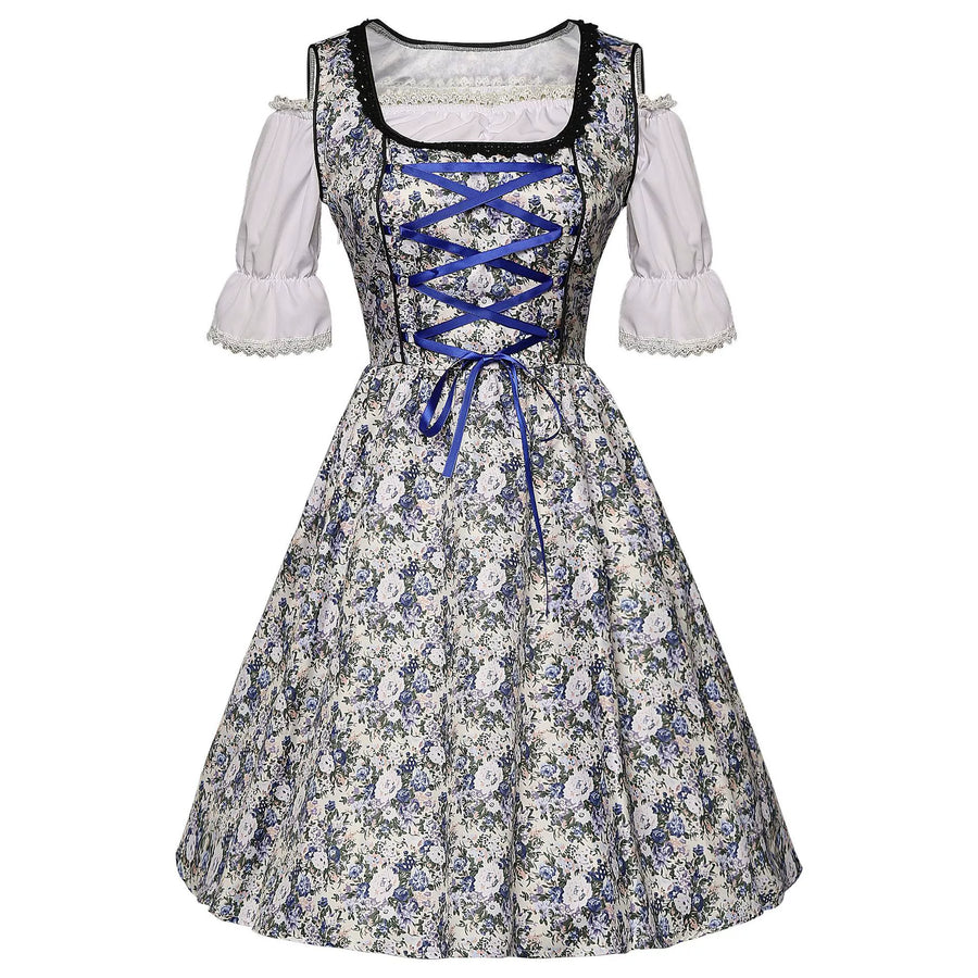 Damen Dirndlkleid-Set mit Schnürmieder, Bluse und weitem Rock