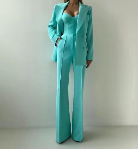 Marlene | Damen Dreiteiler Blazer-Set mit Korsett-Top und Schlaghosen