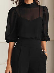 Damen Dreiteiliges Set mit Transparentem Oberteil und Weiter Hose