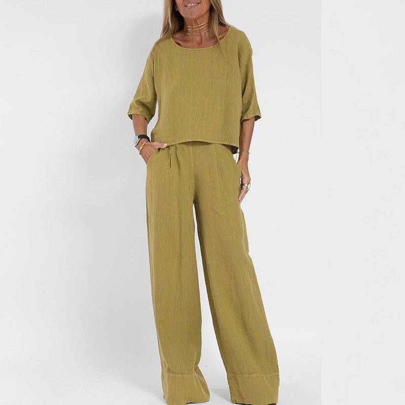 Frieda | Damen Entspanntes Zweiteiliges Leinenset Top Hose