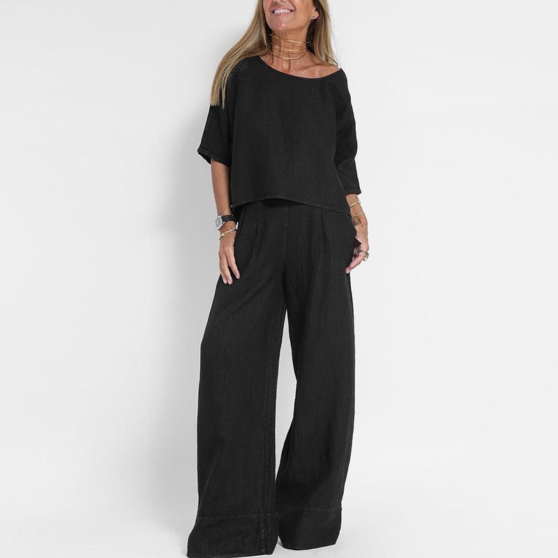 Frieda | Damen Entspanntes Zweiteiliges Leinenset Top Hose